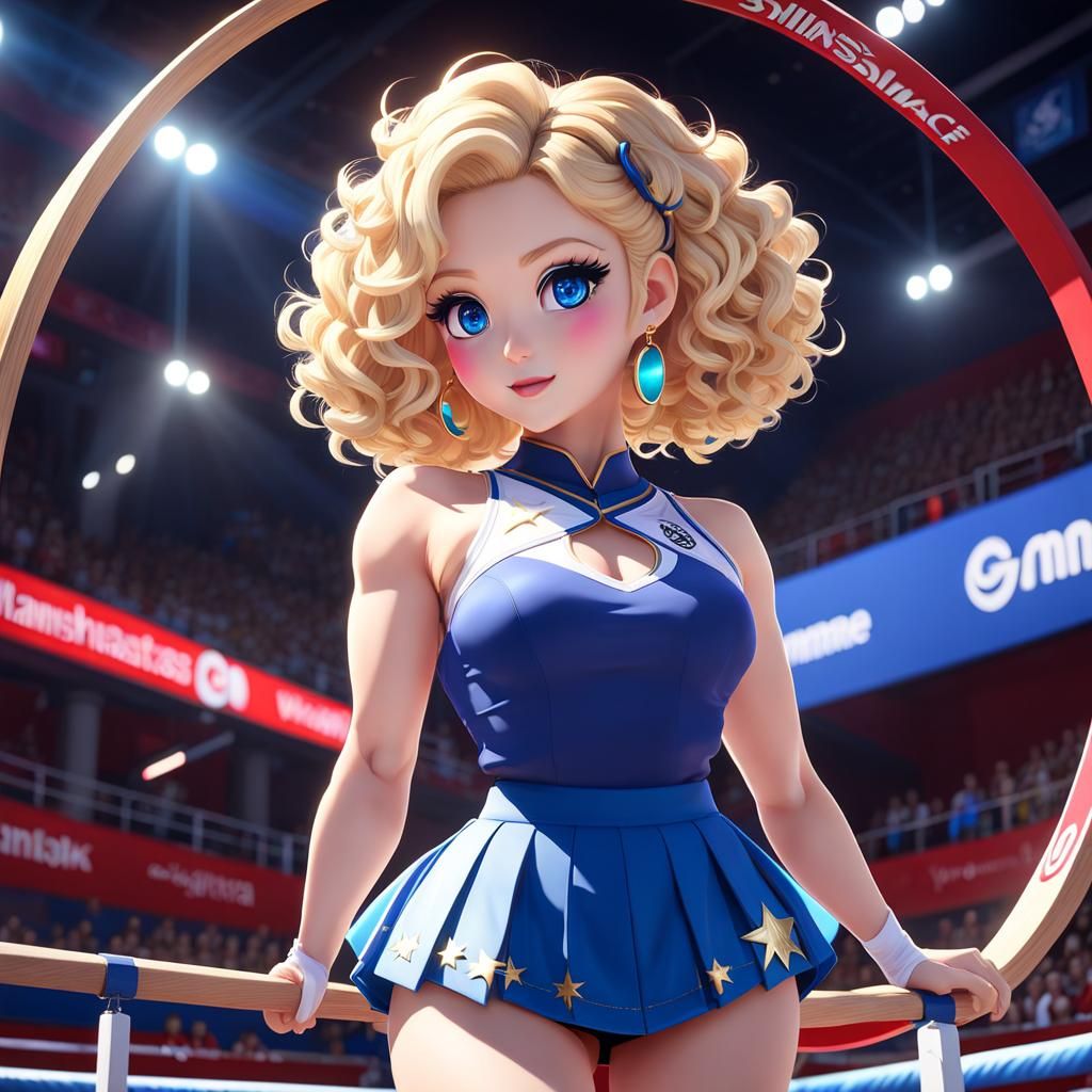 Cute Anime Girl on Gymnastics Beam in 3D Art
