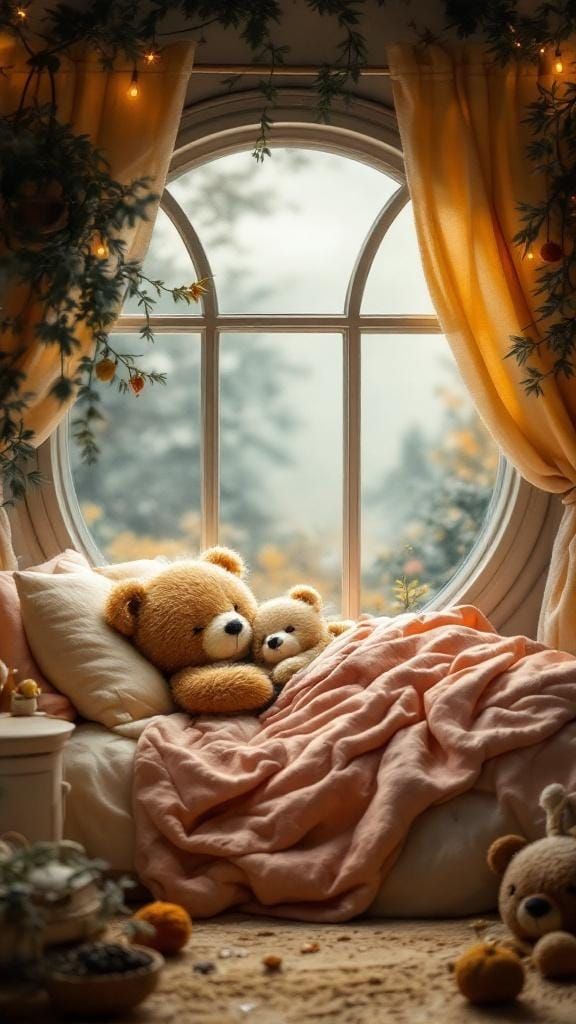 Cozy Home Interior with Sleeping Bears in Beatrix Potter Sty...