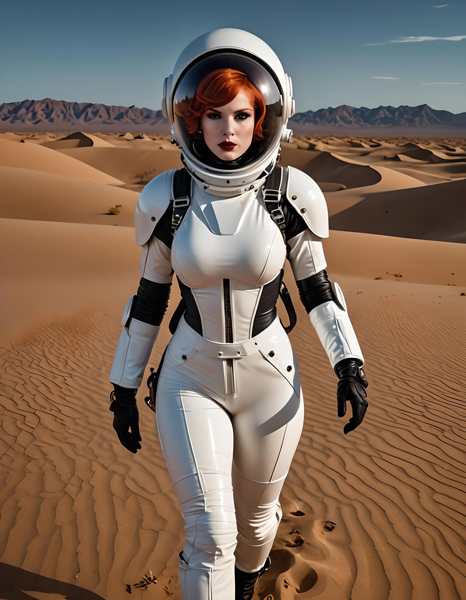 Redhead Goth Astronaut on Desert Planet in 8K