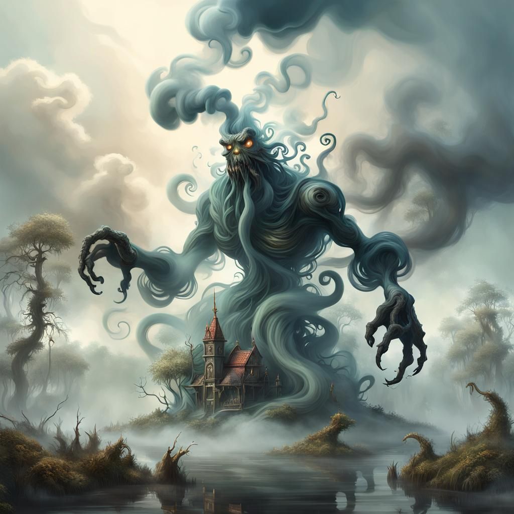 Translucent Smoke Monster in Swamp, Surreal Magic