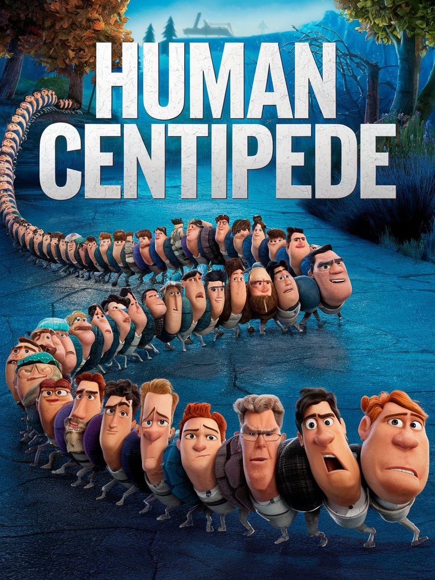 Pixar-Style Poster for Human Centipede Movie