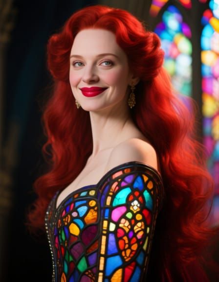 Regal Woman in Stained Glass Gown