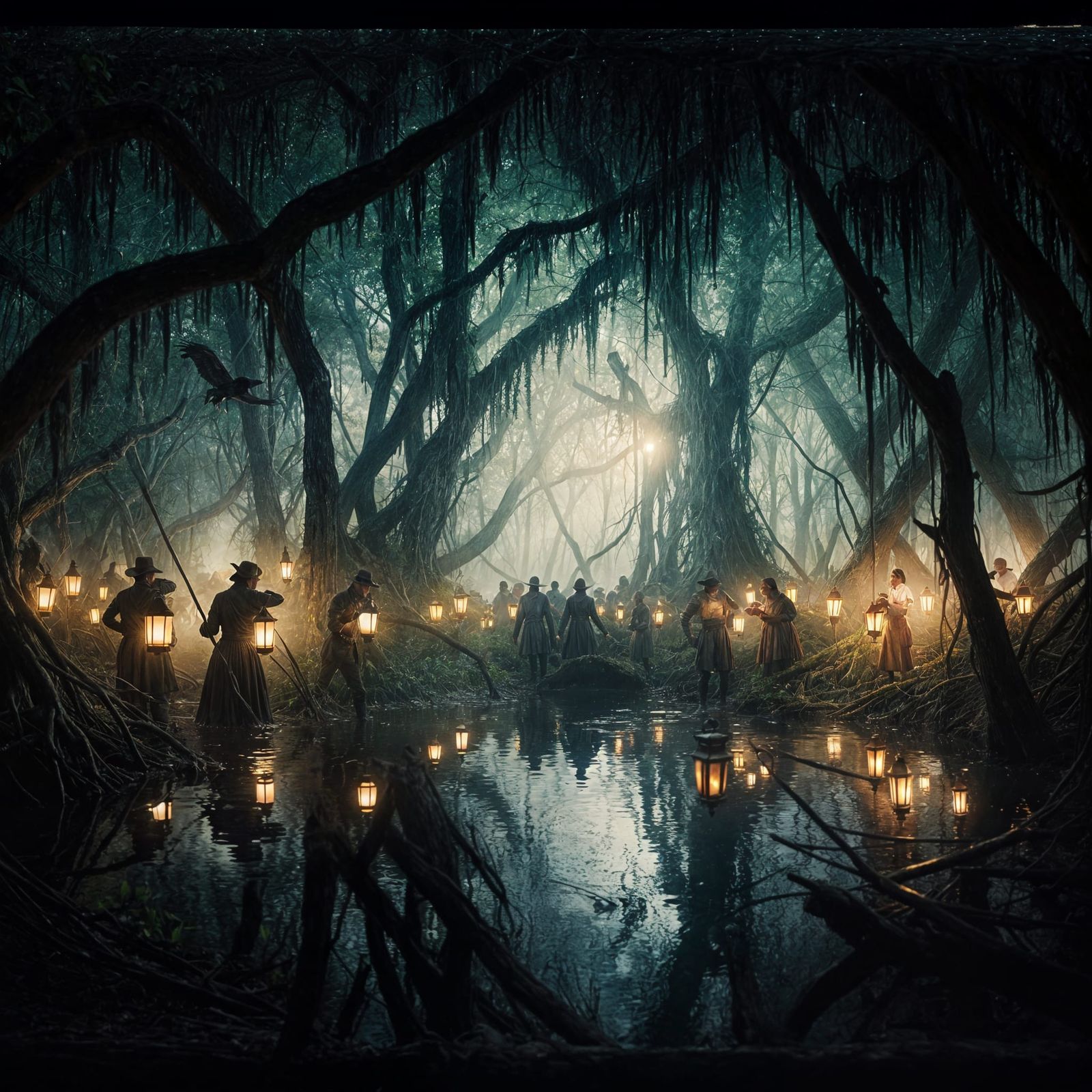 Sinister Swamp Search at Night with Lanterns