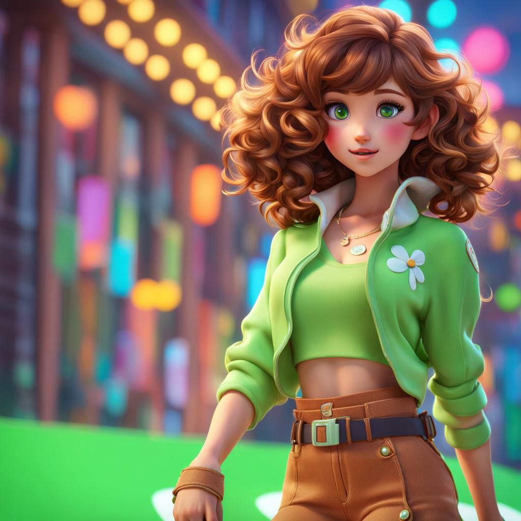 Anime Girl with Freckles in Pixar-Style 3D Rendering