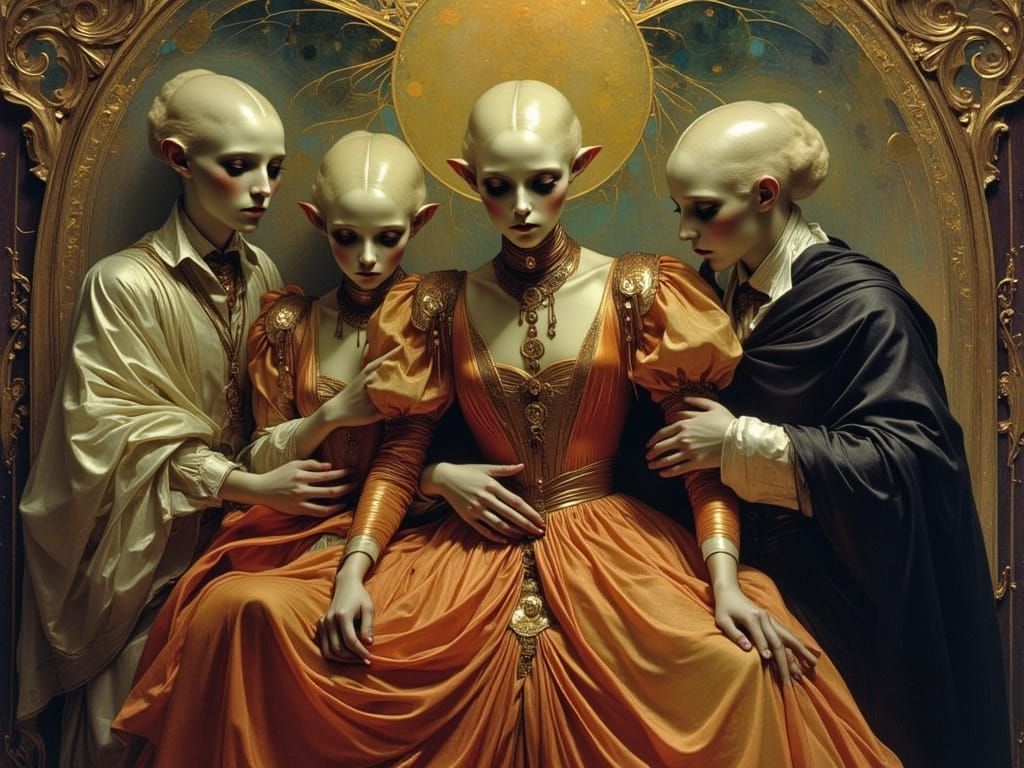 Aliens in Renaissance Attire: A Baroque Oil Painting