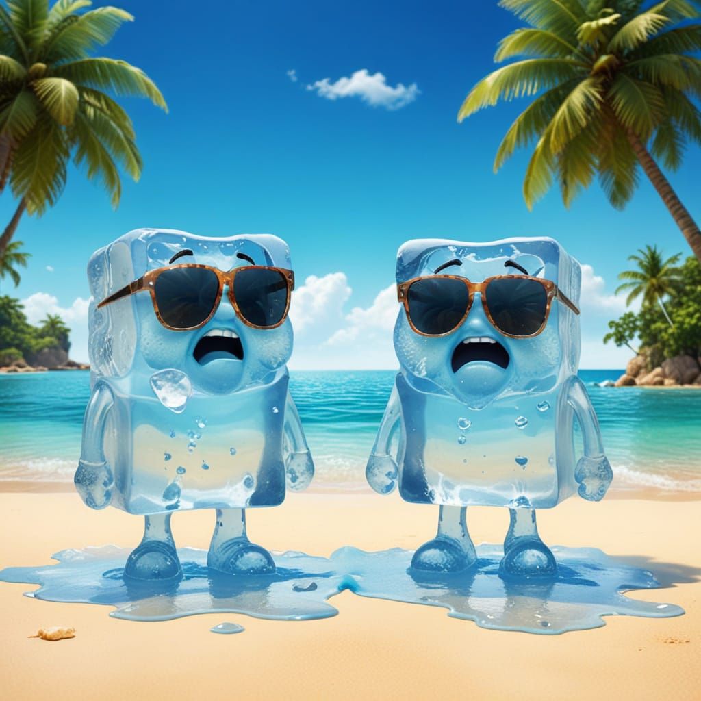 Ice Cube Men Panic on Tropical Beach