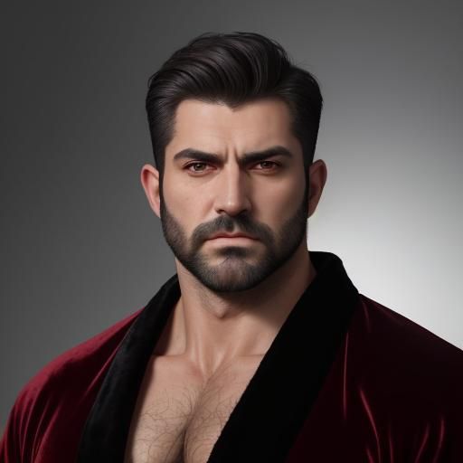 Brooding Hunk in Red Velvet Robe, Impasto Oil Painting