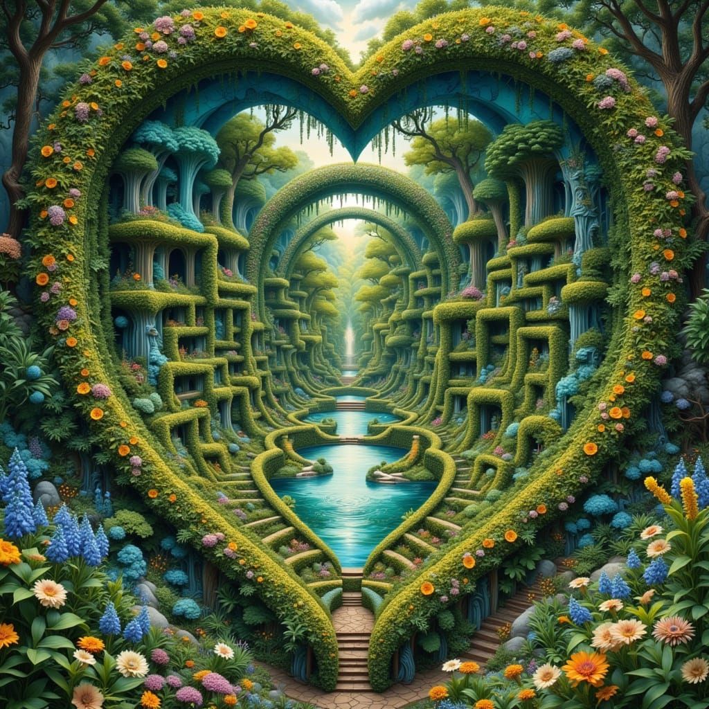Heart Maze Portal Garden Botanical Illustration