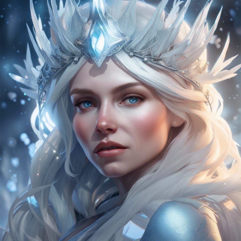 Snow Queen Portrait in Hyperdetailed Art Style