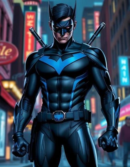 Nightwing Stands Heroically in Bludhaven City Nightlife