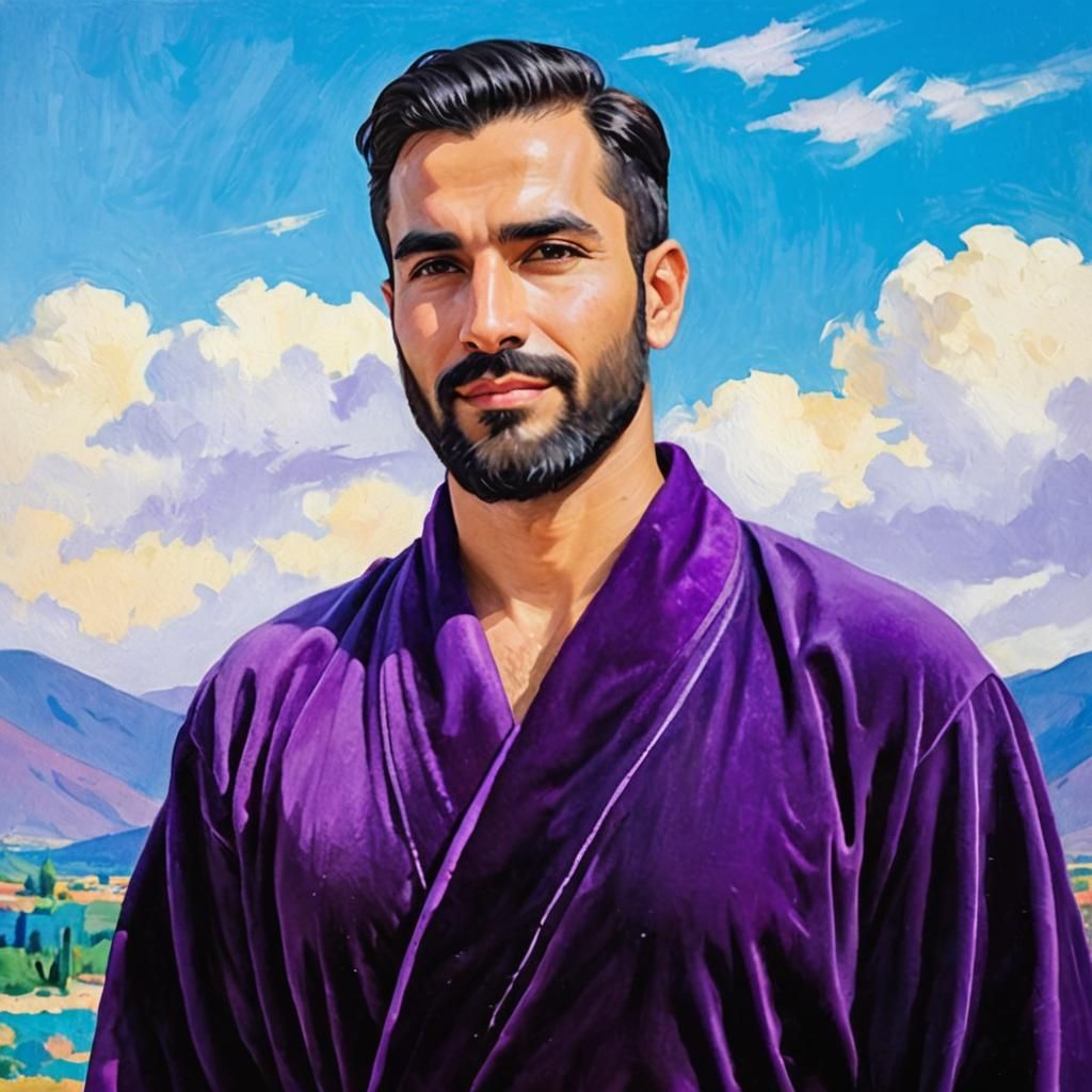 Man in Purple Robe, Impressionist Oil Painting