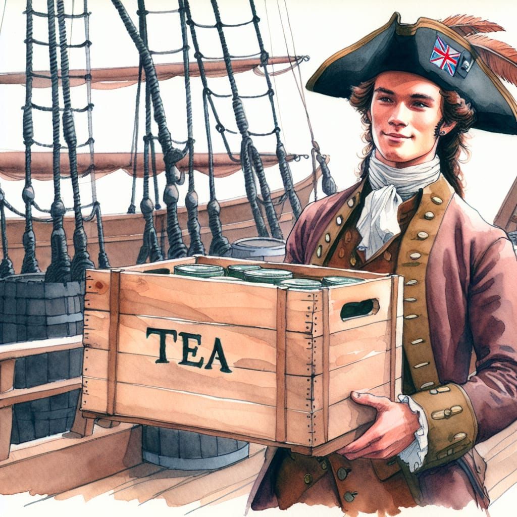 Boston Tea Party Re-enactment in Watercolor