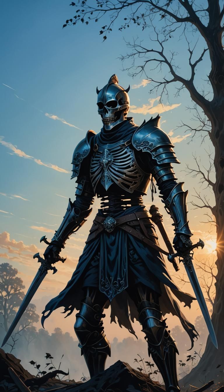 Skeletal Knight with Sword in Dramatic Light