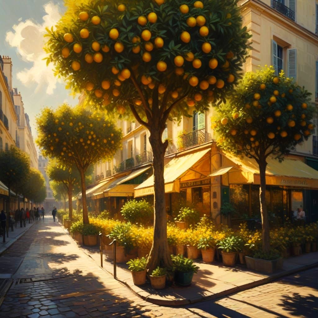 Vibrant Lemon Trees in Parisian Streets