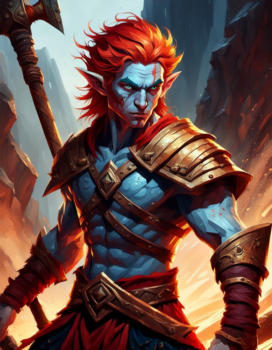 Heroic Elf Warrior with Maul in Fantasy Art Style