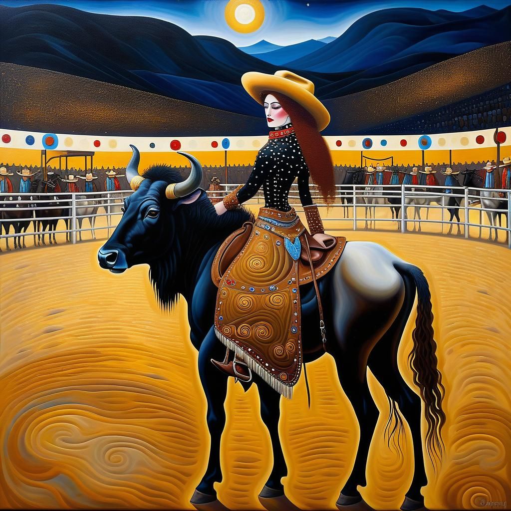 Cowgirl and Wildebeest in Klimt Style