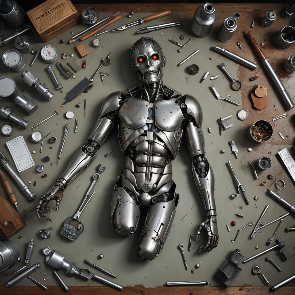 Hyperrealistic Disassembled Tin Woodsman Concept Art