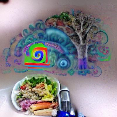 Psychedelic Monster Emerges from Colorful Cloud