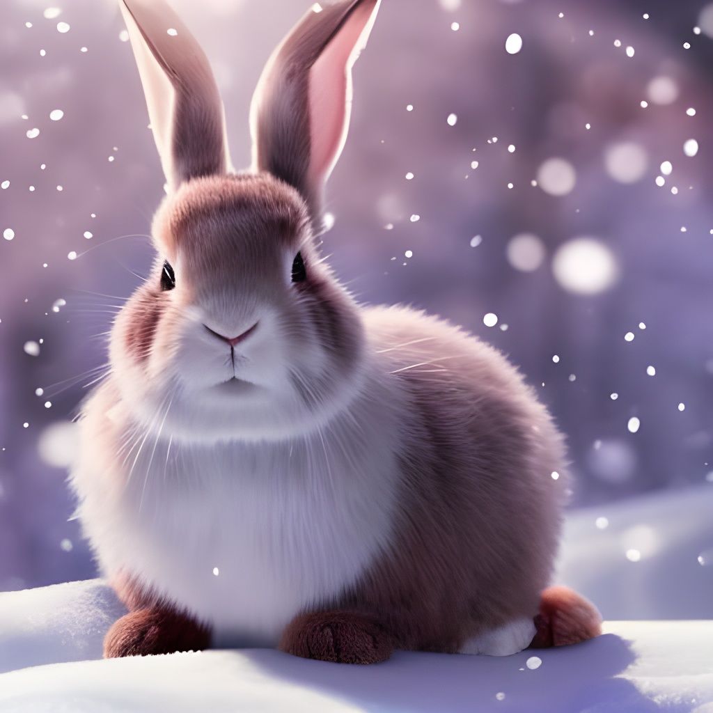 Rabbit Sipping Tea in Winter Garden, Cel-Shaded