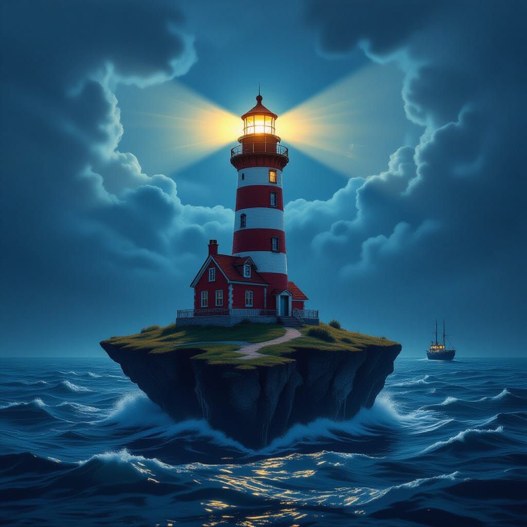 Floating Lighthouse Island in Dramatic Digital Painting