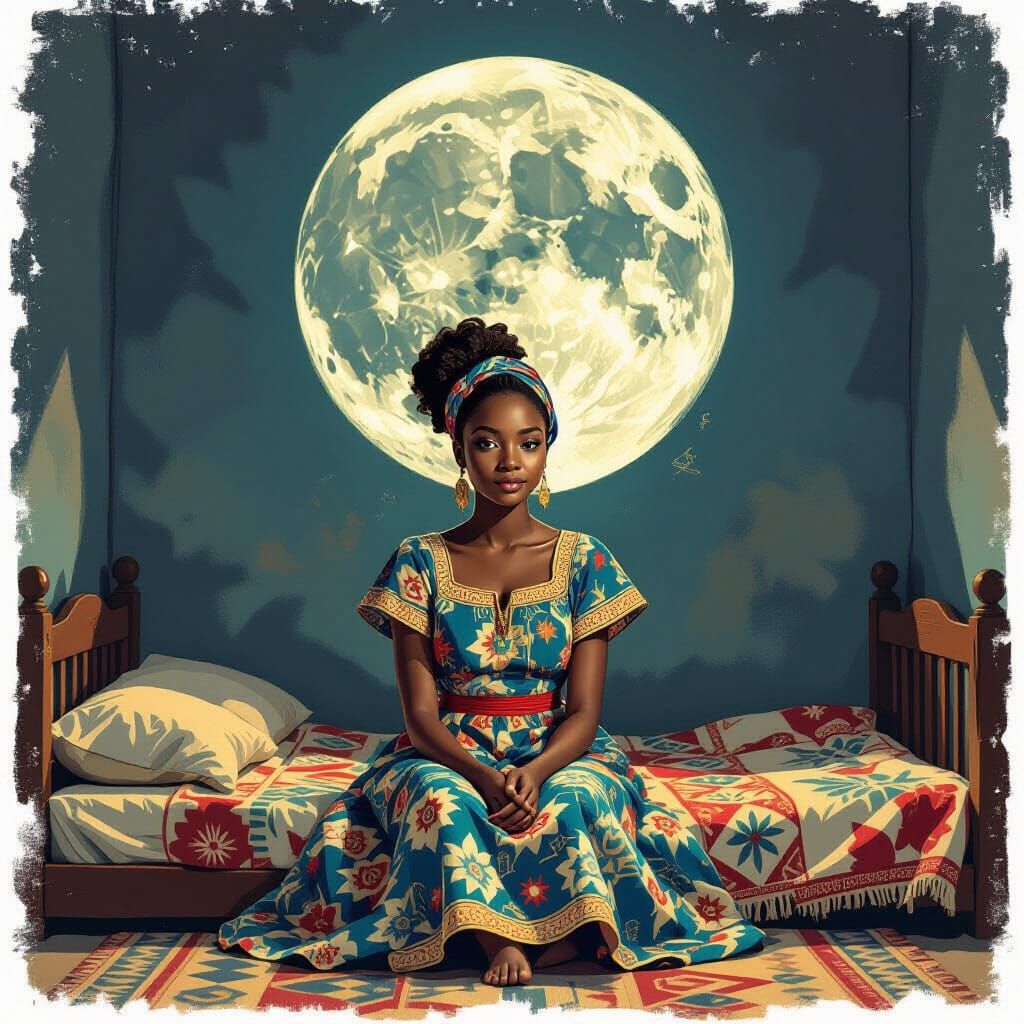 African Girl in Chamber with Lunar Shadows