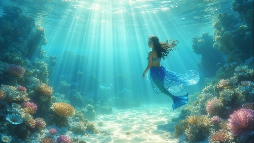 Mermaids Tending Glowing Coral Gardens Underwater