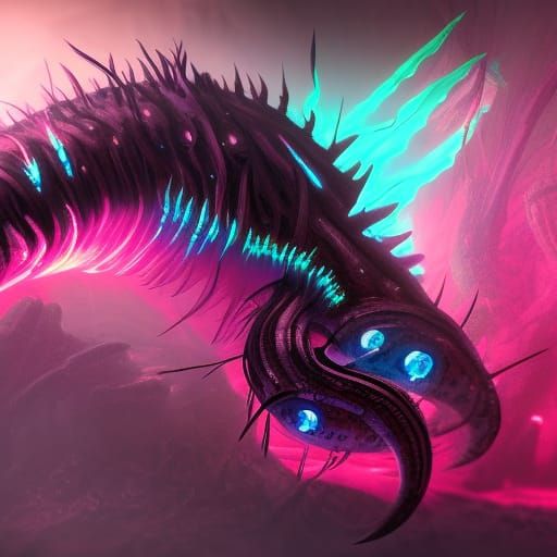 Eldritch Worm with Neon Spikes in Dark Fantasy