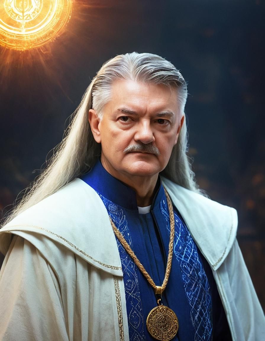 Mystical Wizard Portrait with Glowing Runes in Fantasy Illus...