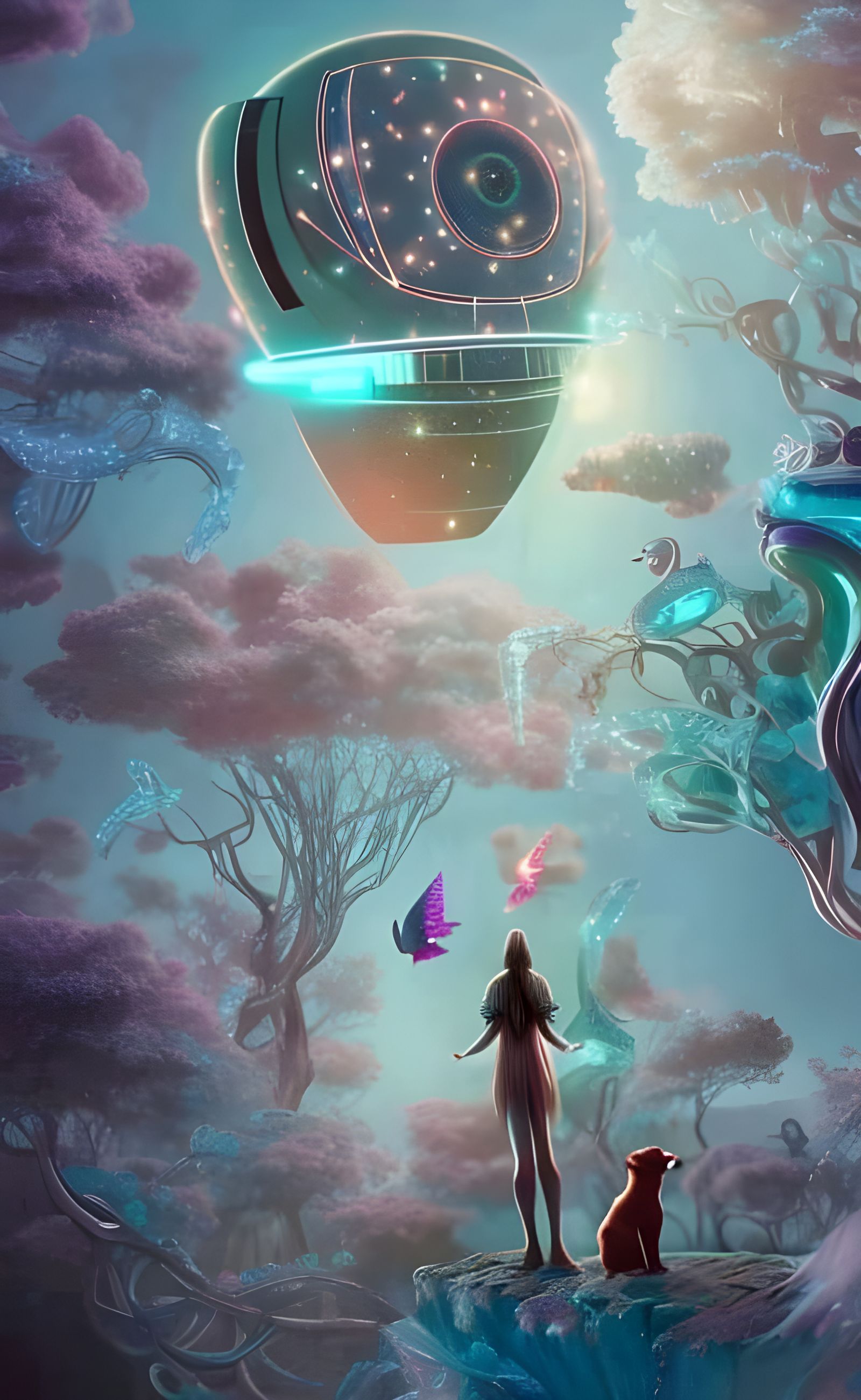 Dogs on a Cliff with Luminous Sparkles