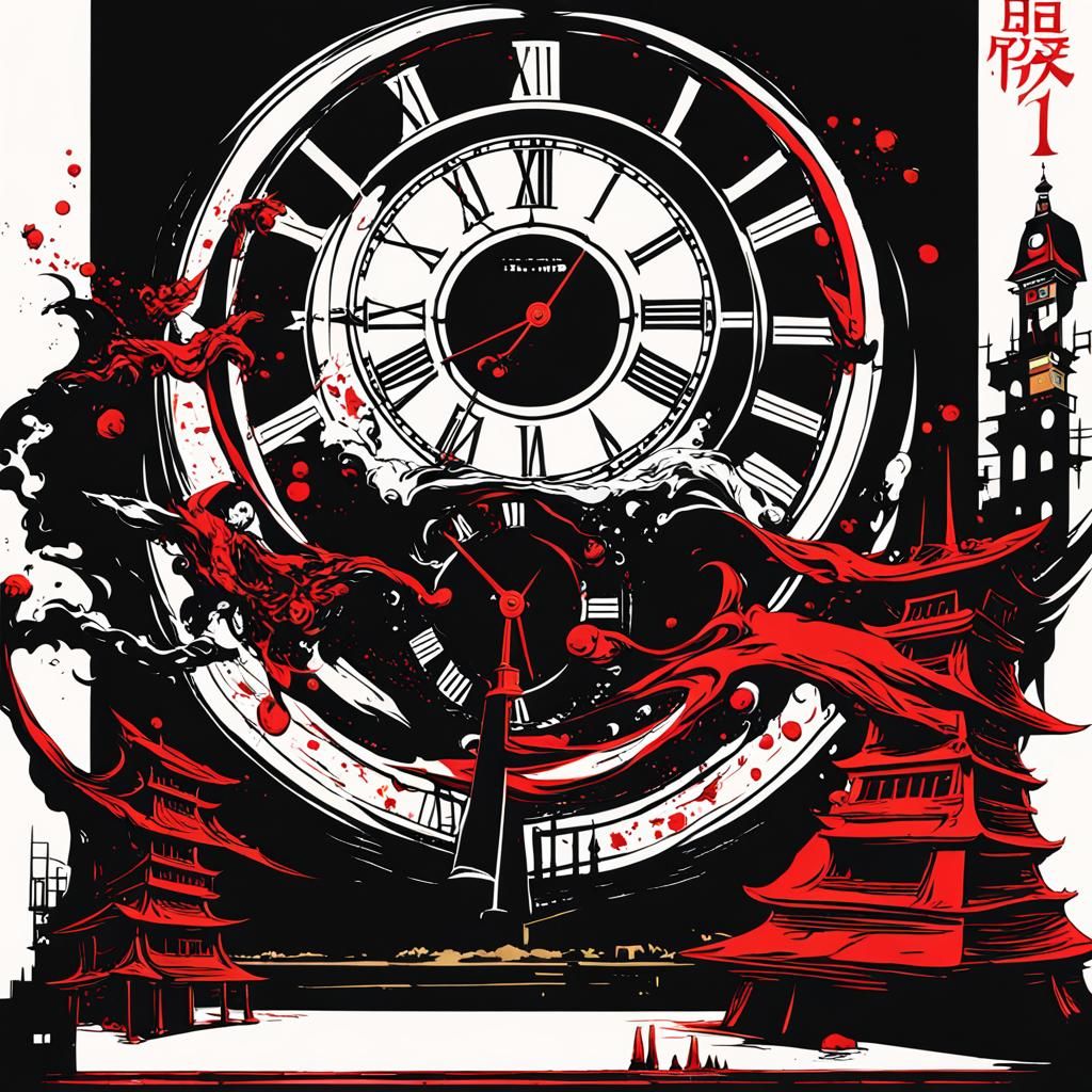 Surreal House with Melting Clocks in Anime Style