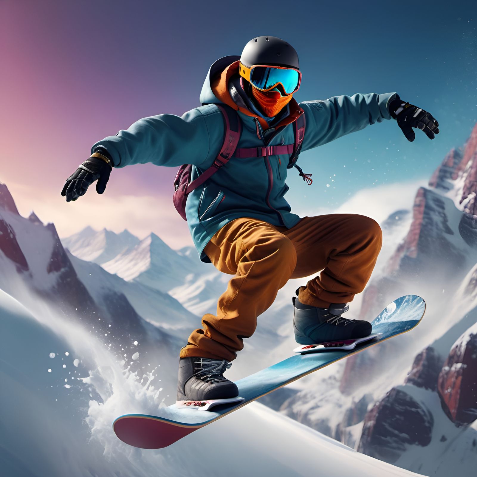 Dynamic Snowboarder in Detailed Matte Painting Style