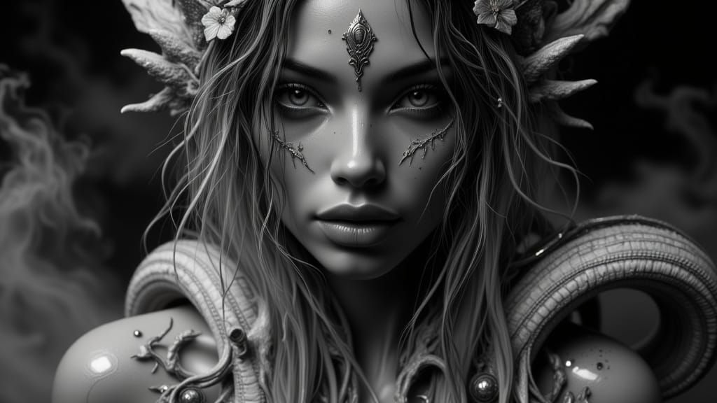 Serpentine Woman in Dark Magic Portrait
