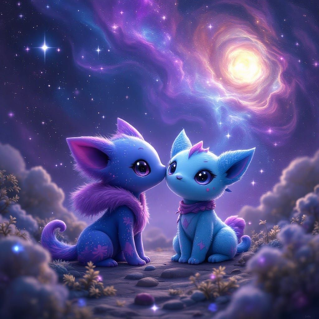 Galaxy Pokémon Shynie and Glurak in Starry Night