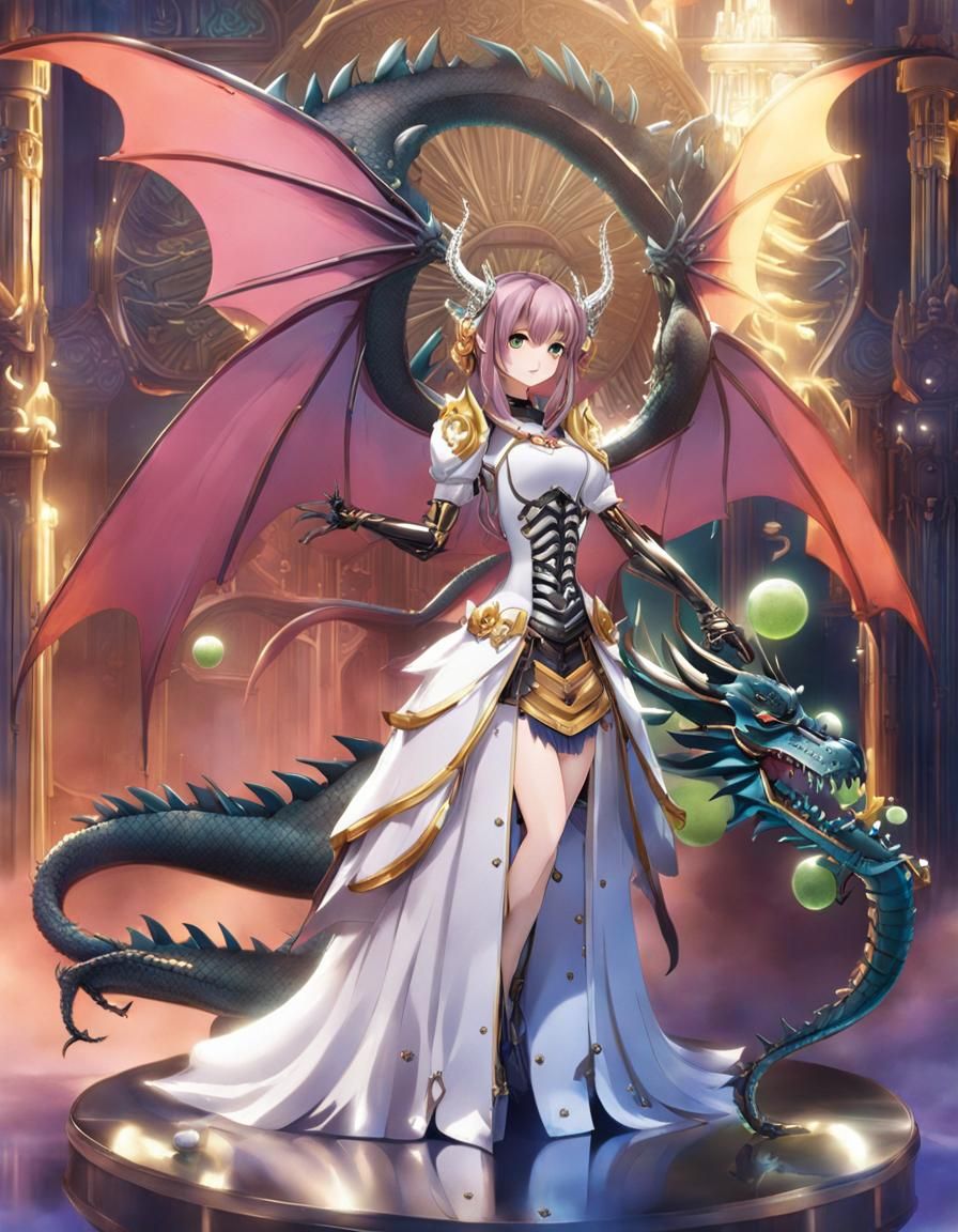 Rainbow Slime Dragon Girl with Metal Skeleton