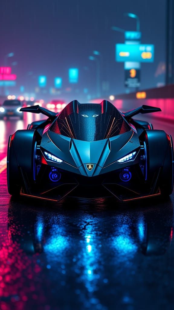 Cyberpunk Hypercar Concept on Neon Highway
