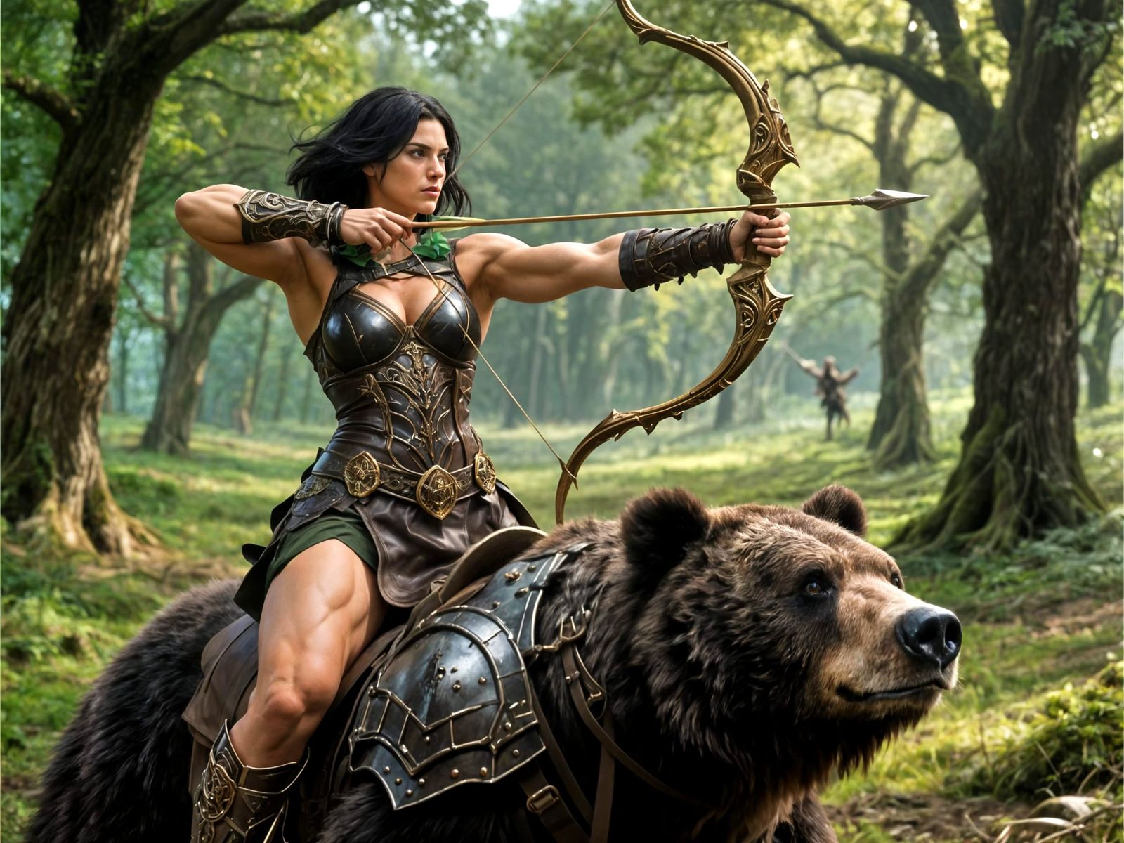 Muscular Diana Rides Armored Bear