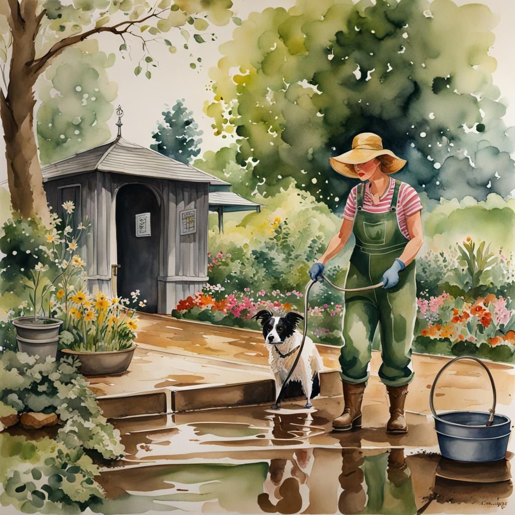 Woman Cleans Muddy Boots at Botanic Garden Entrance