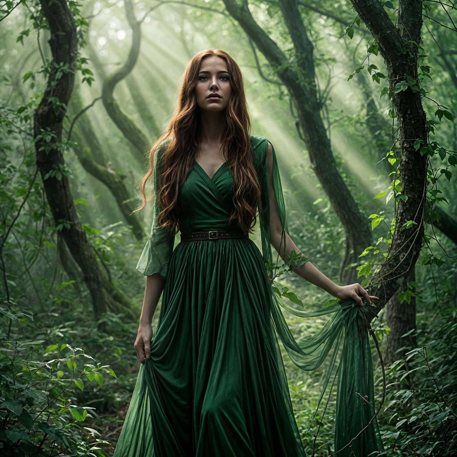 Mystical Forest Seductress in Emerald Green
