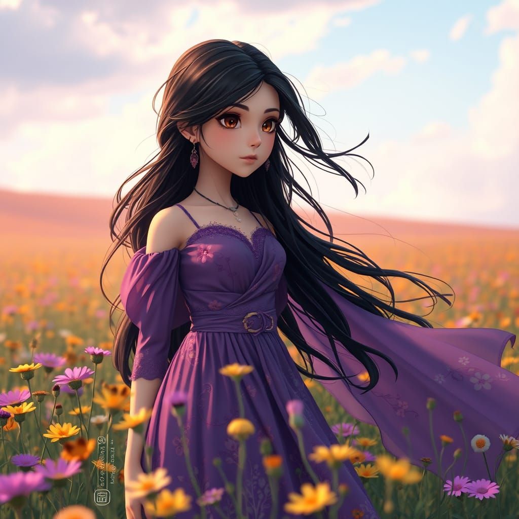 Aphmau, a petite young woman with long, flowing raven hair a...