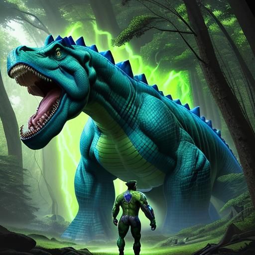 Gigantosaurus Rex with Cellphone in Neo-Primitivism Style