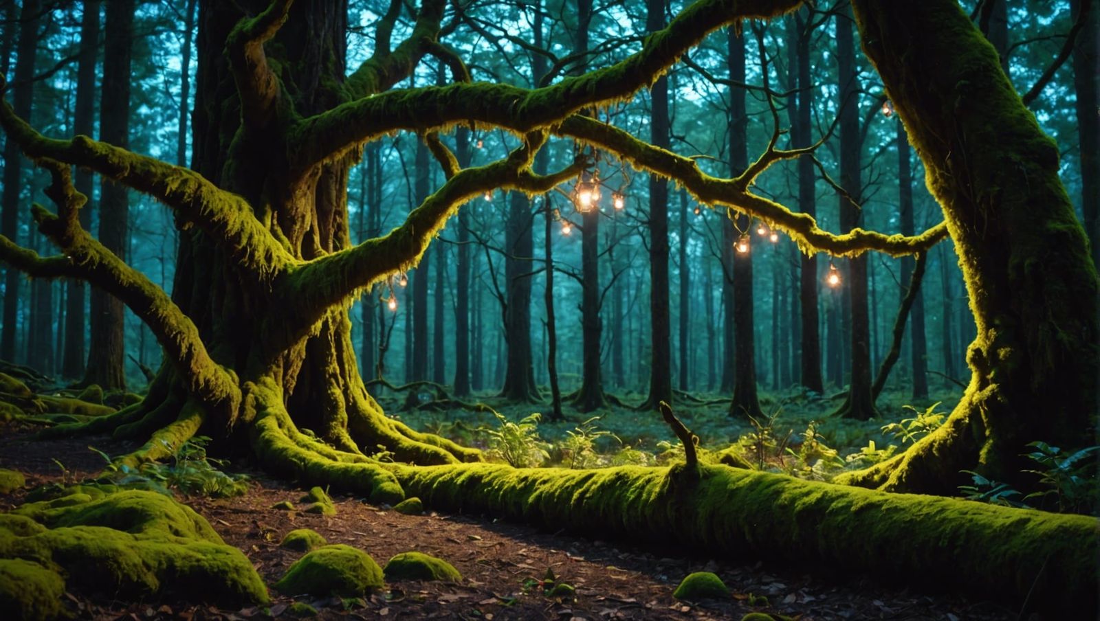 Enchanted Forest with Bioluminescent Flora at Night