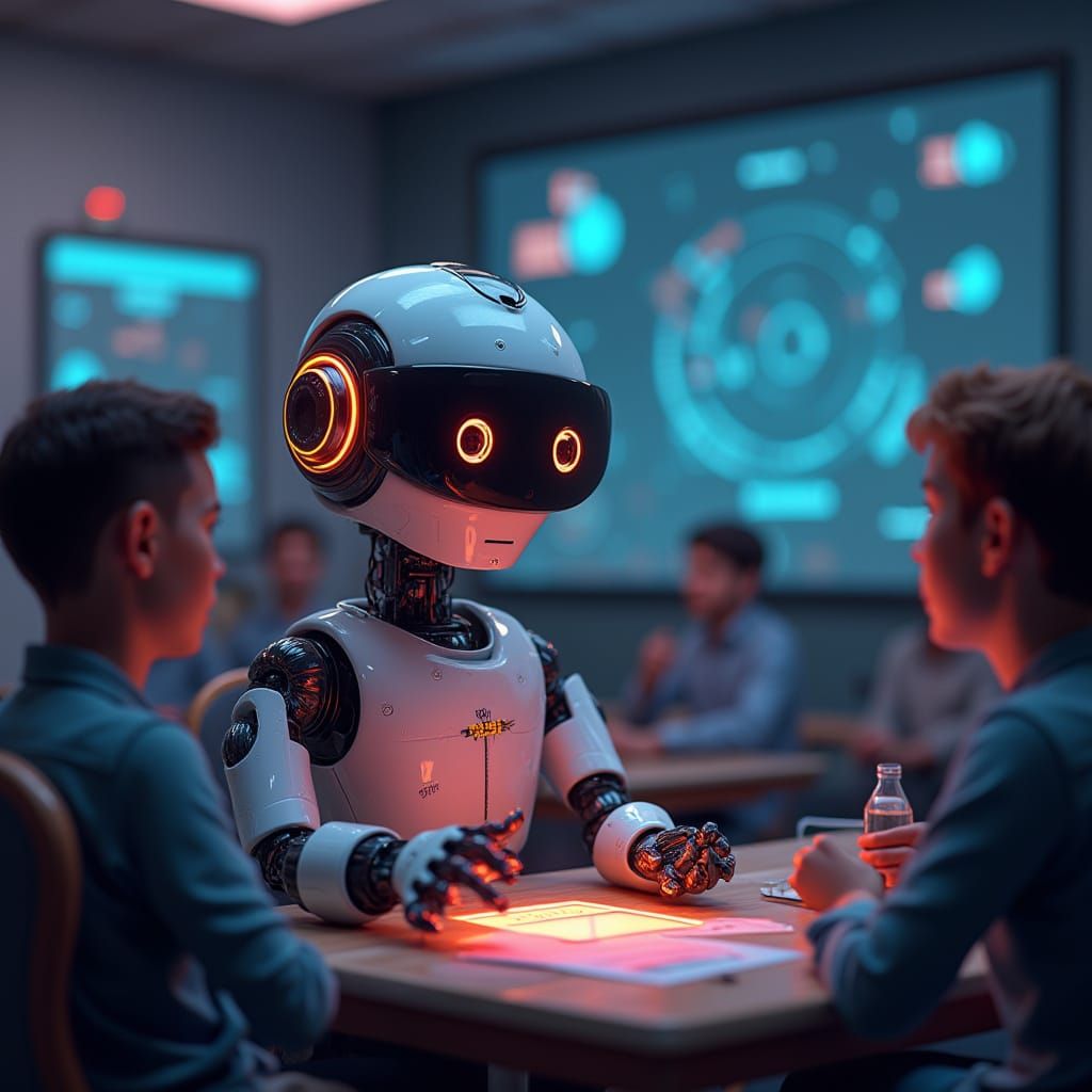 Robô Professor Tece Fórmulas Matemáticas em Sala de Aula Fut...