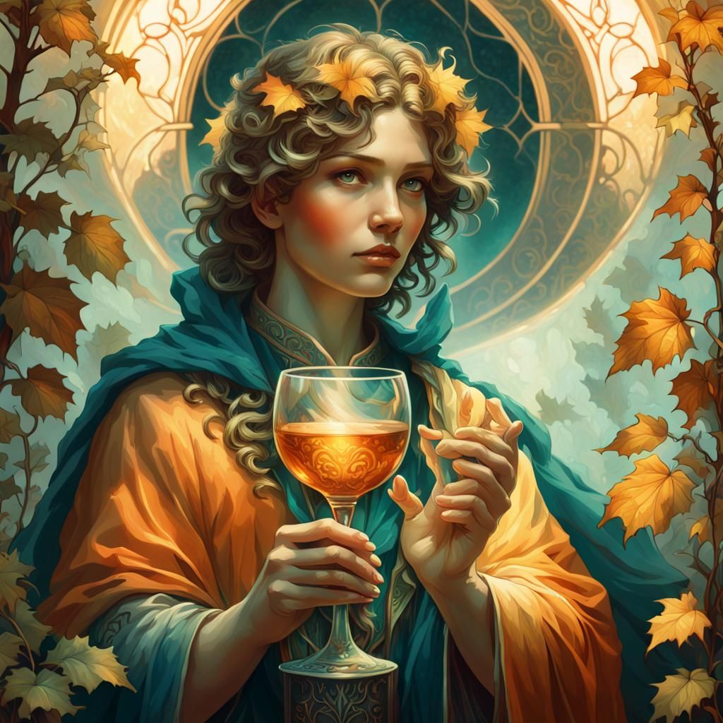 Mystical Godlet of Wine in Art Nouveau Style