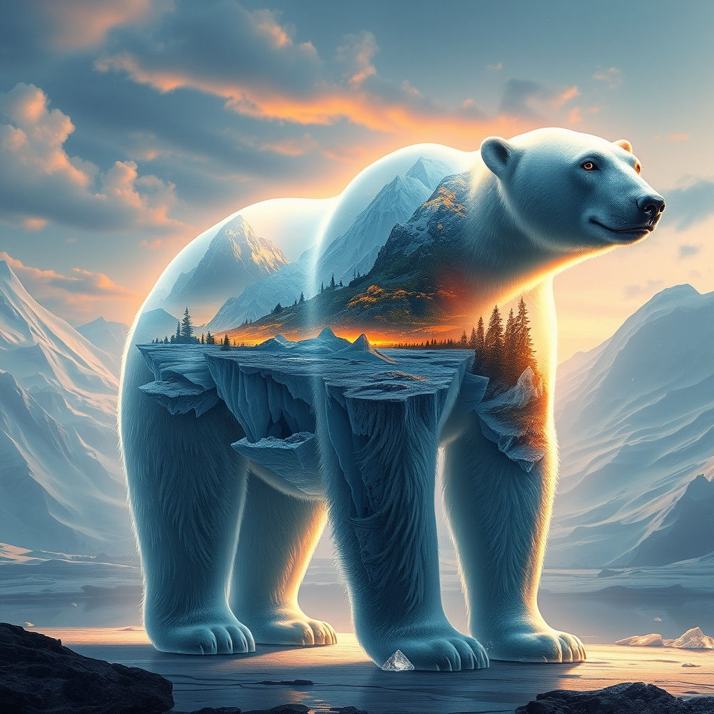 Ethereal Polar Bear with Arctic Landscape Interior
