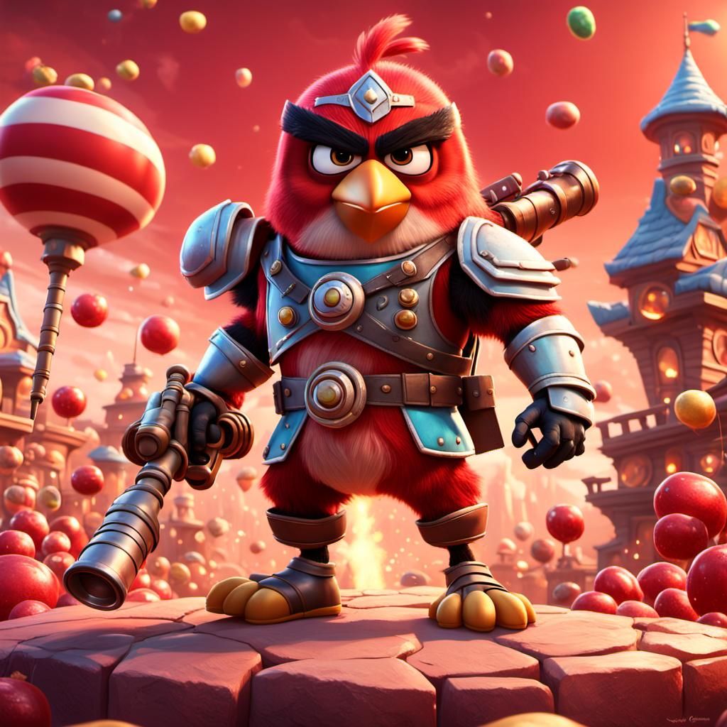 Armored Angry Bird with Bazooka in Candyland
