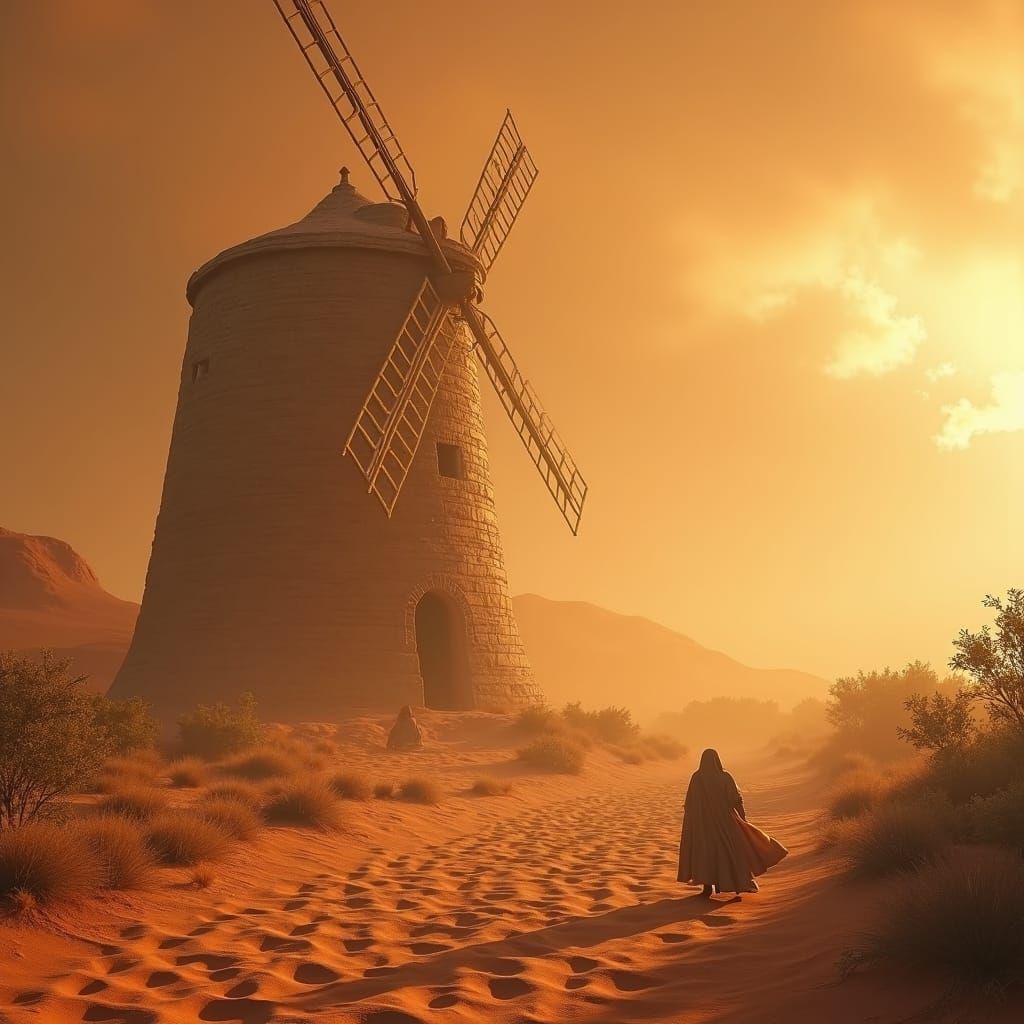 Fantasy Desert Sandscape with Ancient Windmill