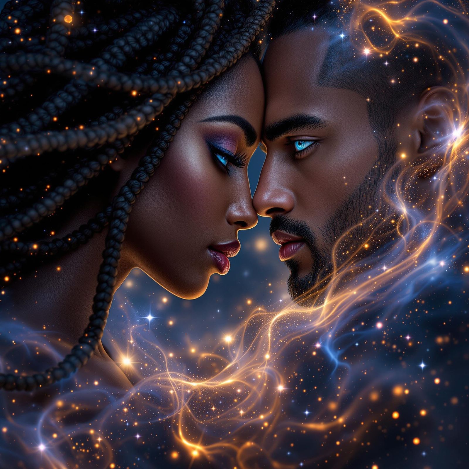 Cosmic Embrace: Celestial Love in Vogue Style