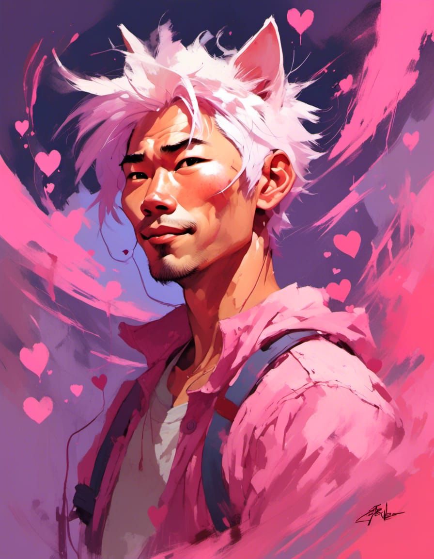 Dynamic Portrait of Cheerful Man with Cat Ears