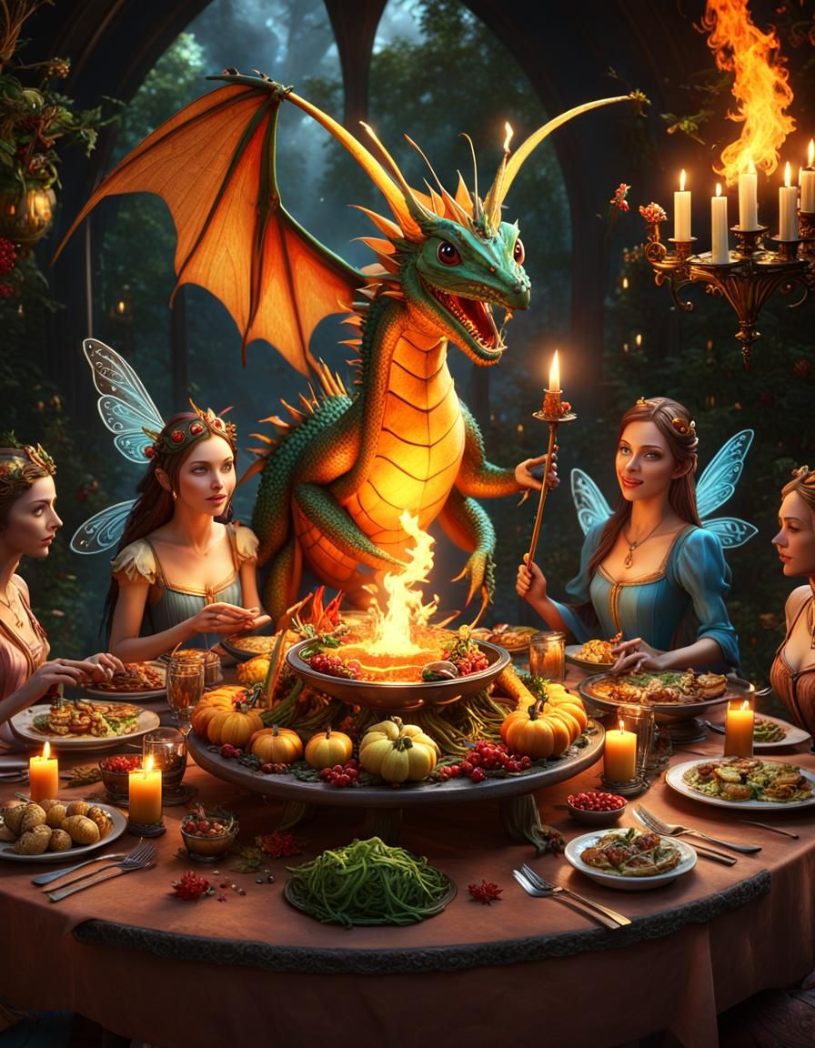 Enchanted Fairy Dinner Party with Dragon