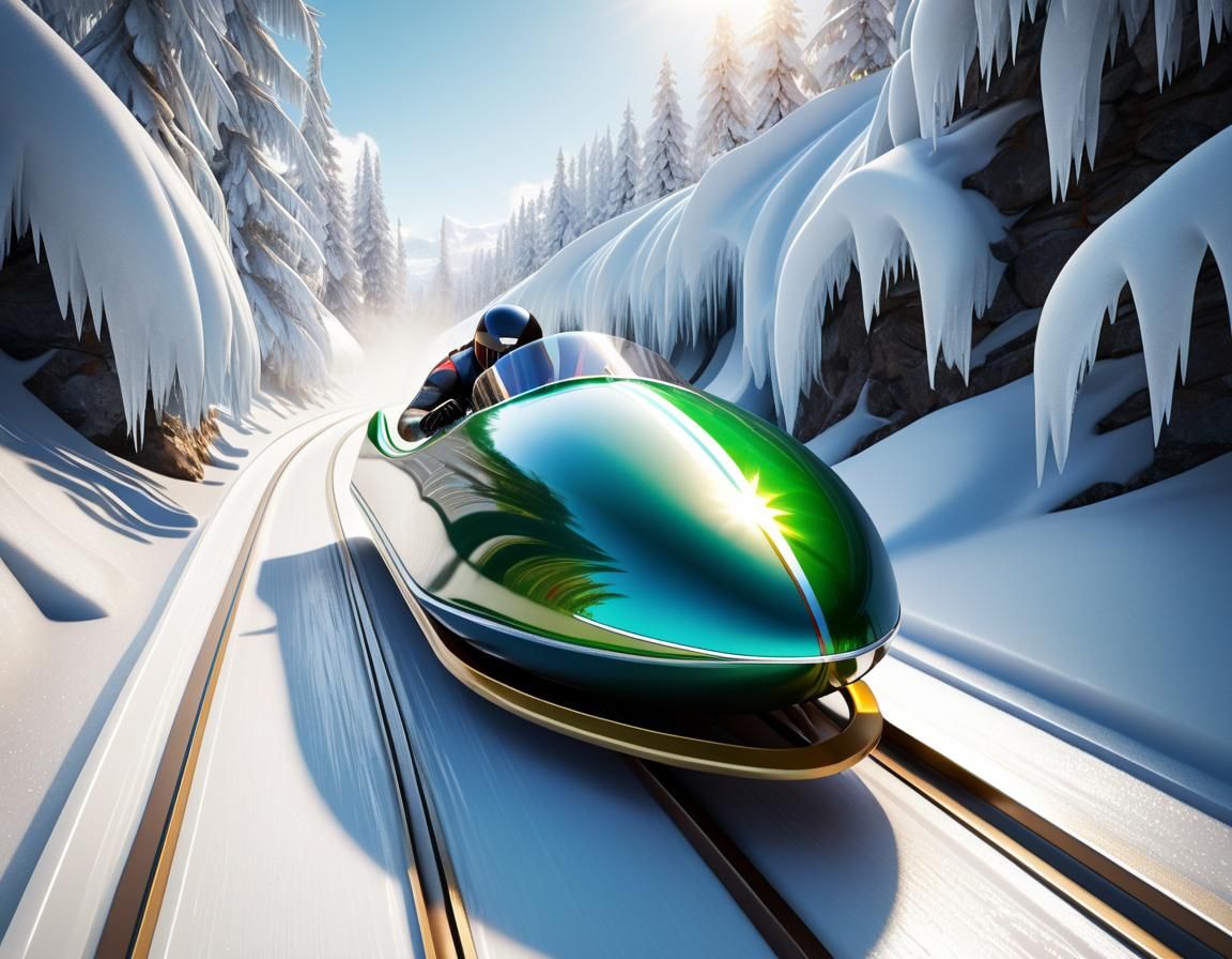 Sleek Bobsled on Icy Track in 8K